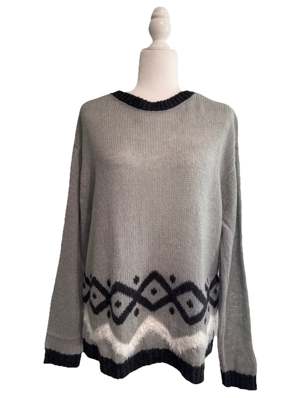 J Jill Jumper Sweater Women‎ L Gray Black Knit